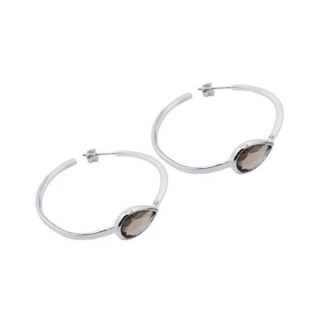 New Fashion Fine Jewelry Lady orecchini 925 sterling silver Natural Smokey Quartz Hoop Earring For Woman Fashion