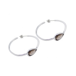 Nueva moda 925 plata esterlina Natural Smokey cuarzo piedra preciosa aro pendiente para mujer regalo de moda - Product Image 1