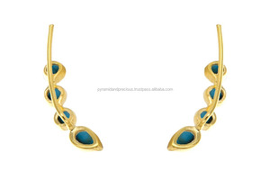 Gold Plated Sterling Silver Bezel Set Gemstone Ear <b>Climbers</b> - Product Image 4