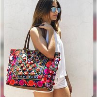 Sac à main pour femme en tissu de coton véritable, ethnique Banjara, multicolore, vintage, broderie à la main, perles, pompon, durable, décontracté, sac à bandoulière