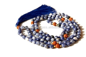 Venta caliente de los hombres naturales 108 Bead Rudraksha Sodalite Mala Meditación Yoga Collar con borla Regalo para hindú - Product Image 5