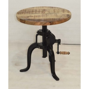 Mesa de centro convertible redonda con tapa de madera de mango de hierro ajustable estilo Loft Industrial manivela hogar Oficina muebles de sala de estar - Product Image 5