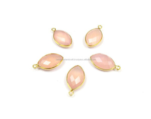 Connecteur de lunette en laiton plaqué or à facettes calcédoine rose pierre précieuse fait à la main simple caution forme de marquise bijoux résultats en métal - Product Image 1