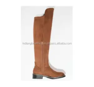 Botas por encima de la rodilla Cognac-proveedor a granel de botas de equitación para mujer hechas de cuero puro