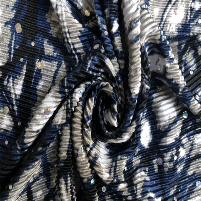 100% Polyester gestrickt bedruckt Crinkle Pailletten Single Jersey Stoff