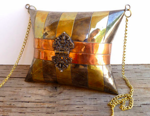 Sac à main vintage pour femmes, sac à main en cuivre et en laiton, doublure en velours, sac à main coussin - Product Image 4