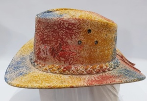 Sombrero de vaquero de cuero de estilo occidental Vintage hecho a mano pintado con aerosol colorido diseño único de moda para fiestas pesca Casual - Product Image 5