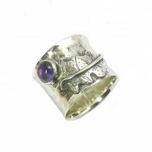 2024 Most Popular Design Rare Amethyst Gemstone Ring Hammered Design Eternity Rings Fancy Jewelry