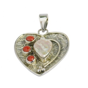 Joyería de plata fina hecha a mano, colgantes de múltiples piedras de perlas de Coral rojo Natural, colgantes de plata de rodio únicos chapados en oro - Product Image 1