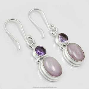 Pendientes Finos de Plata de Ley 925 Hechos a Mano con Amatista Natural en Forma Ovalada con Engaste para Regalo de Boda al por Mayor - Product Image 1