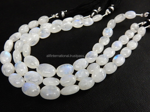 Perles de pierre de lune arc-en-ciel bleu naturel AAA en vrac lisses en gros perles ovales pour l'utilisation de bijoux - Product Image 3