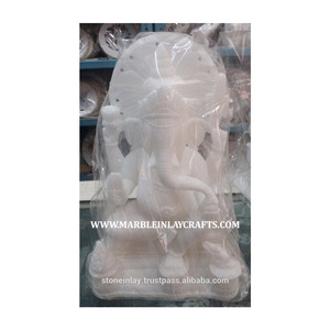 Estatua de Ganesha de mármol blanco, piedra encantadora - Product Image 1