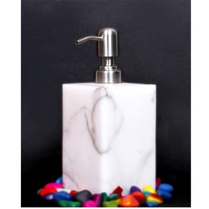 Distributeur de savon de forme carrée en marbre blanc avec albâtre de pompe en acier inoxydable - Product Image 1