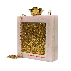 กระเป๋าคลัทช์อะคริลิคทำมือลายหินอ่อนสีขาว MOP ดีไซน์เนอร์ ทำจากเบกาไลต์ - Product Image 3