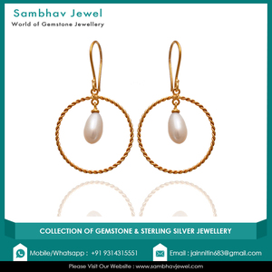 925แฮนด์เมดคุณภาพสูงสำหรับผู้หญิงต่างหูห่วงชุบทองเงินสเตอร์ลิงประดับด้วยต่างหูมุกน้ำจืด - Product Image 5