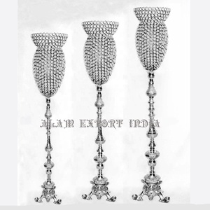 Último diseño Metal aluminio tamaño personalizado alto boda centro de mesa bola de cristal acabado plateado para decoración de mesa - Product Image 2