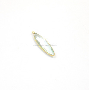 Connecteur en laiton plaqué or fait main, plaqué argent sterling, avec pierres précieuses naturelles multicolores en forme de marquise, serties clos, à simple attache, facetté, Aqua Quartz - Product Image 4