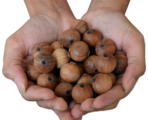 Mala en bois de santal sculpté avec des perles de santal ancien, Inde du Sud, plus de 50 ans, écologique, parfum boisé doux - Product Image 1