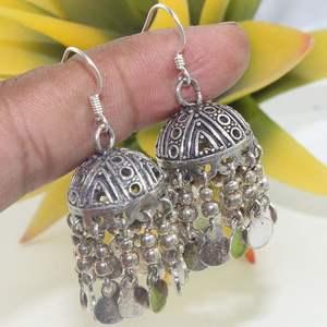 การออกแบบวินเทจปรับ925เงินสเตอร์ลิงแฮนด์เมดธรรมดาเงินห้อยต่างหูขายส่งผู้ผลิตเครื่องประดับ - Product Image 1