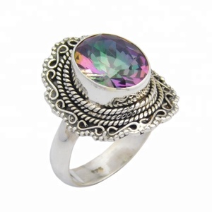 Venta en línea 925 Plata de ley Cuarzo místico Piedra preciosa Anillo de eternidad Hermosa moda Vermeil Bisel Ajuste Bodas Fiestas - Product Image 1