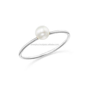 Boule Solitaire Perles D'eau Douce Dernière Conception Bague en Or Jaune Massif 14k Fabrication En Gros Or Bijoux Délicats - Product Image 2