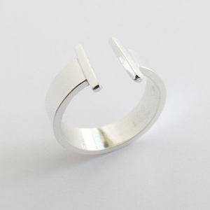 Modern <b>Thick</b> Sterling Silver Bar <b>Ring</b> Double Two Bars in Parallel for Wedding Engagement Party Anniversary-Gemstone <b>Rings</b> Style - Product Image 1