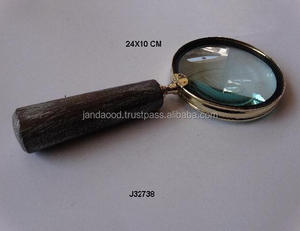 Manche en bois finition Antigue loupe 4.0X avec raccord en laiton finition nickel 24x10cm cadeau pour homme - Product Image 3