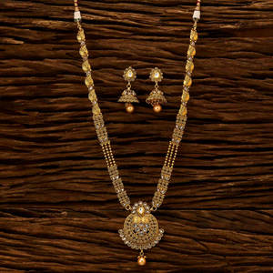 Juego de collar de piedra chapada en oro indio y exportadores de joyas antiguas chapadas en oro en Bombai, joyas artificiales al por mayor-15430 - Product Image 2