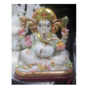 Estatua de mármol blanco puro hecha a mano, estatua colorida de Ganpati ji, diseño atractivo, Dios indio, ESTATUA PARA ADORACIÓN - Product Image 1