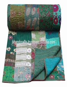 Quilt Kantha indien brodé à la main Queen Size Sari Patchwork - Product Image 3