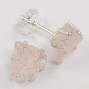 Claw การตั้งค่าต่างหู925เงินสเตอร์ลิงธรรมชาติ ROSE QUARTZ อัญมณีหยาบล่าสุดแฟชั่นต่างหู - Product Image 2