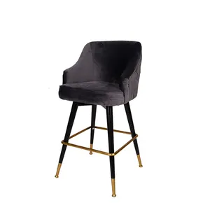 Tabouret de bar en tissu velours moderne, chaise avec jambes larges, en acier inoxydable, pour salon, couleur or, vente en gros,