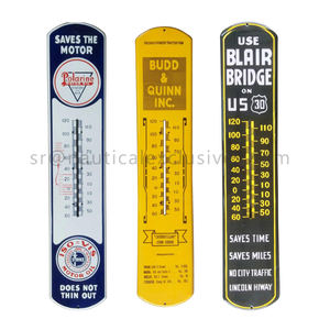 Thermomètres en émail personnalisables Plaque publicitaire en métal Modèle artisanal en fer avec technique d'impression personnalisée Broche sur le thème du logo - Product Image 1