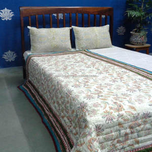 Couverture imprimée en coton biologique indien Shreya Jaipuri Razai, édredon double, écologique, réversible, pour toute la saison, usage domestique et hôtelier - Product Image 4