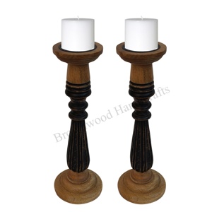 Elegante conjunto de 2 candelabros de madera de mango Suministro directo de fábrica de calidad premium para decoración de mesa de hotel Navidad hecho a mano moderno - Product Image 1
