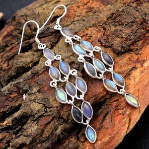 Boucle d'oreille simple en argent sterling 925, bijoux de lustre en labradorite pour femmes - Product Image 3