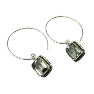 ห่วงต่างหูพลอยสีเขียวเงินสเตอริง925ดีไซน์คลาสสิกสำหรับเป็นของขวัญสำหรับผู้หญิง - Product Image 1