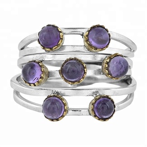 Hermosa piedra preciosa de amatista púrpura redonda 925 anillo de jaula de plata esterlina joyería Ajuste de bisel clásico anillo de moda para mujer. - Product Image 1