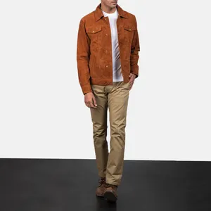 Top Fashionable Quality Stallon Brown Suede Jacket For Men With Goatskin 100% Leather - Wholesale Price