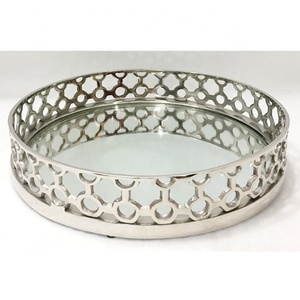Bandeja de Metal de decoración de Mesa para el hogar con logotipo personalizado, diseño moderno único de tendencia superior, hierro y vidrio con espejo - Product Image 5