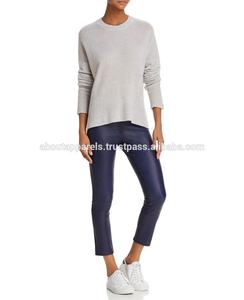 กางเกงจ็อกเกอร์หนังแกะแท้สีฟ้าราชวงศ์สำหรับผู้หญิงกางเกงนักขี่จักรยานทรงผอมคลาสสิกที่ทันสมัยสำหรับฤดูหนาวดูหน้าเรียบ - Product Image 3