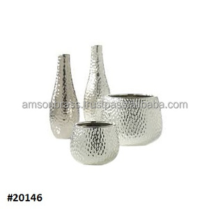 Acabado niquelado Florero de metal de aluminio con acabado de plata antigua Florero martillado de aluminio - Product Image 3