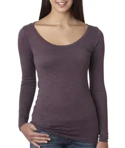 T-Shirt ajusté à manches longues pour femmes décontracté Stretch plaine ronde encolure dégagée haut dames sport vêtements actifs vêtements en Jersey
