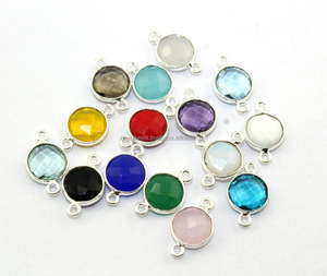 Bisel de cuarzo redondo multicolor, conector hecho a mano de doble bucle, componentes de diseño, joyería - Product Image 3