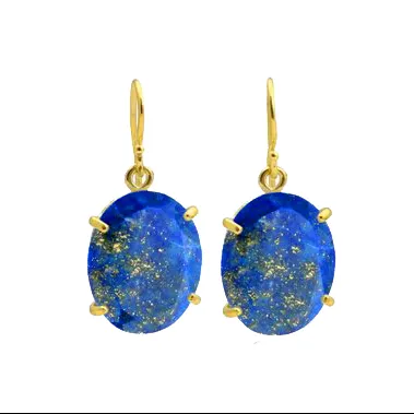 Lapis Lazuli Oval Prong Set Drop Oorbel Edelsteen Goud Vermeil Bungelende Oorbellen Stone Earring Groothandel