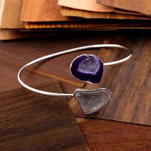 Designer Silver Plated Natural Geode Druzy Gemstone <b>Bracelets</b> <b>Adjustable</b> Bangle Jewelry Wholesale Making Bangles Gift for Her - Product Image 1
