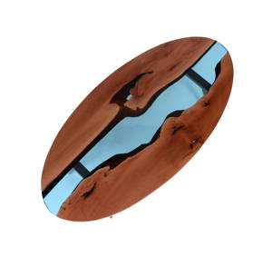 Table à manger en bois de forme ovale avec résine EPoxy transparente, - Product Image 4