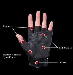 Gants tactiques demi-doigt respirants de haute performance, de sport, d'articulation dure, de couleur noire, avec logo personnalisé - Product Image 3