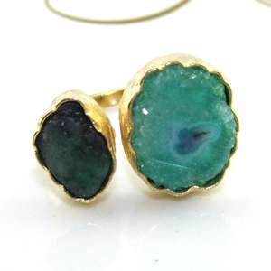 Natural Raw Emerald & Solar Quartz Gemstone <b>Ring</b> <b>Brass</b> 24K Gold Plated <b>Ring</b> Handmade Adjustable Boho <b>Ring</b> - Product Image 3