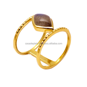 Anillo de piedras preciosas de labradorita de cabina Marquesa, anillo de doble banda de Plata de Ley 925 con anillo de ajuste de bisel chapado en oro para regalo de boda - Product Image 3